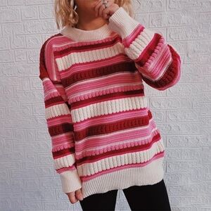 Striped Pink and Cream Women's Knit Sweater